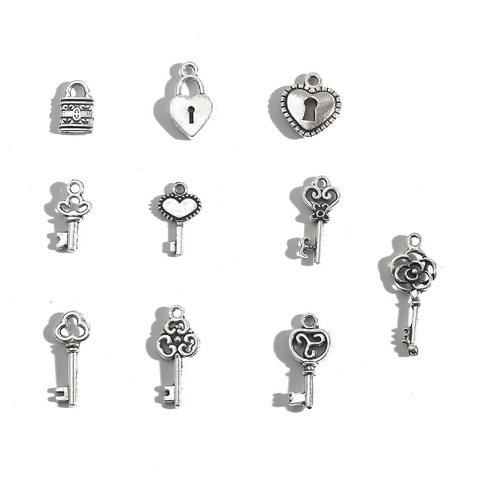 Charmes Clef Cœur Alliage Vintage Pendentifs DIY Fabrication Bijoux Accessoires Style Argent Antique