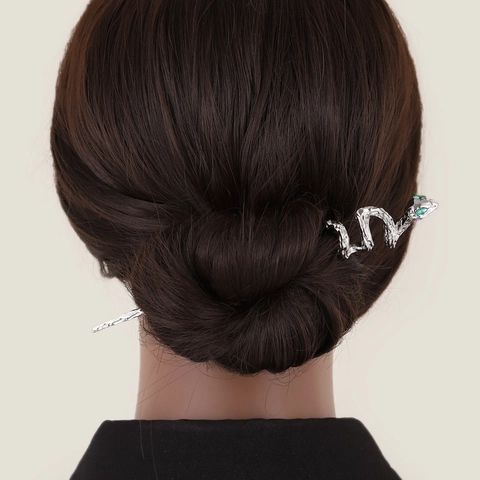 Snake Shaped Hair Stick Alloy Metal Curved Irregular Green Gemstone Eyes Punk Vintage Hair Pin For Women