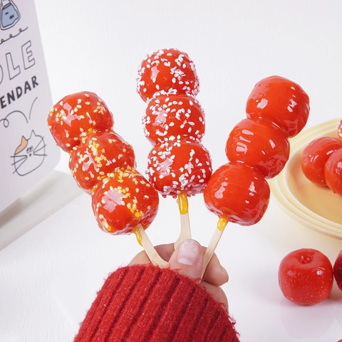 Simulación Espino Confitado Bingtanghulu Artificial PVC Madera Accesorios Fotografía Snack Chino Tradicional Modelo Comida Roja
