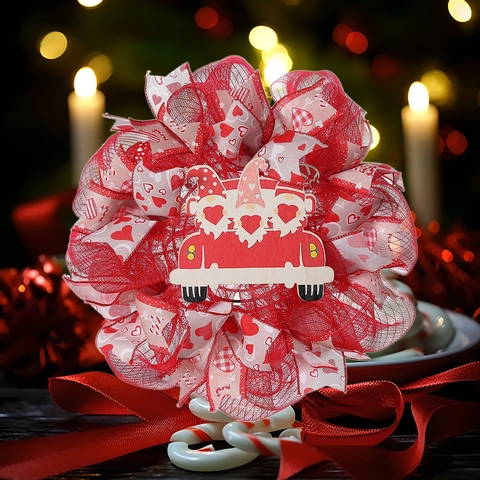 Valentijnsdag Krans Polyester Mesh Hart Kabouter Hout Vrachtwagen Deurhangende Decoratie Romantische Feestelijke