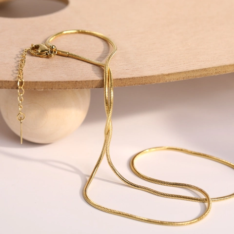 Snake Chain Necklace Stainless Steel 18K Gold Plated Minimalist Round Bone High Color Retention Layering Jewelry
