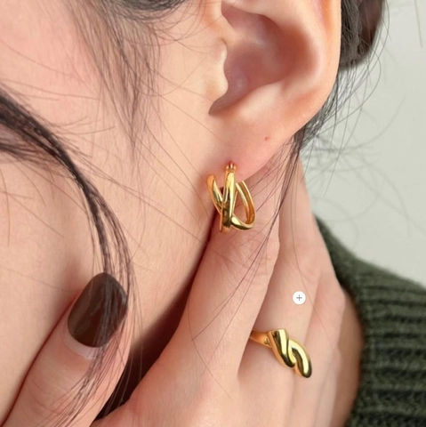 925 Sterling Silber Verknotete Creolen Vergoldet Geometrische Verflochtene Huggie Ohrstecker Minimalistischer Schmuck