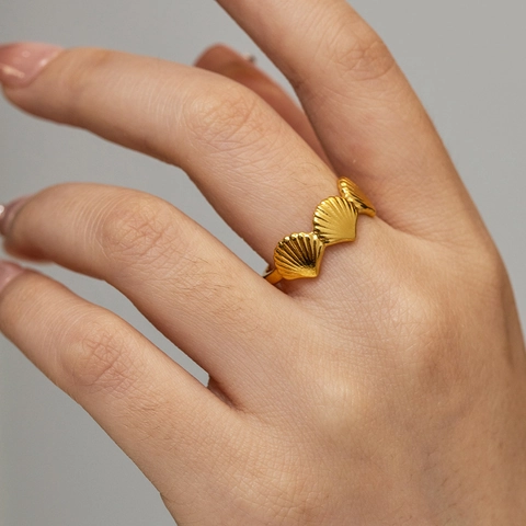 Scallop Shell Offener Ring Edelstahl 18k Vergoldet Verstellbar Französischer Strand Schmuck Für Damen