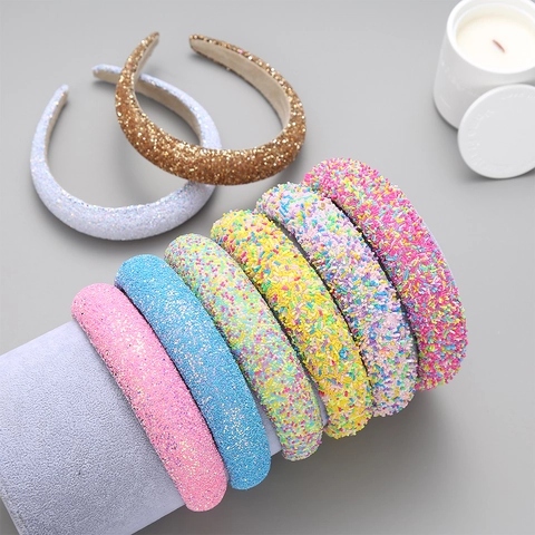 Women Wide Headband Glitter Shimmer Colorful Sugar Beads Hair Band Plastic Fashion Accessory Headpiece