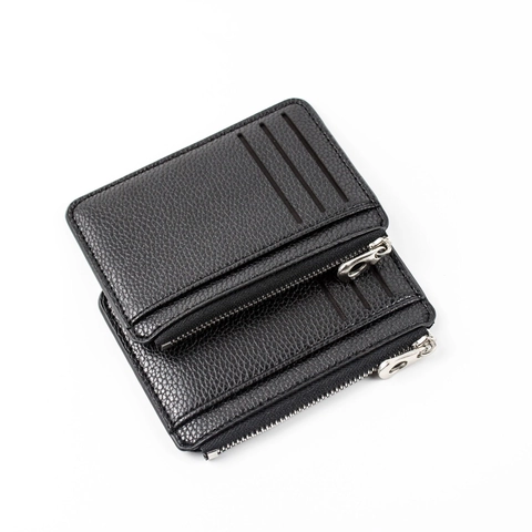 Porte-Cartes Mince En Cuir PU Texturé Avec Poche Monnaie Zippée Grande Capacité Portefeuille À La Mode Pour Femmes Hommes