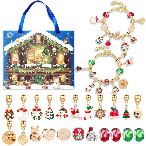 Kerst Adventskalender DIY Armband Kit Kinderen Zinklegering Bedels Sieraden Cadeau Kerstman Sneeuwpop Rendier Boom