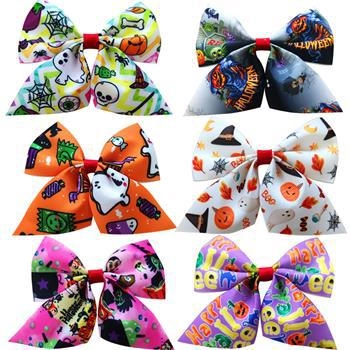 Halloween Swallowtail Bow Hair Clips Grosgrain Ribbon Pumpkin Ghost Print Duckbill Hairpins Kids Girls Party Headwear