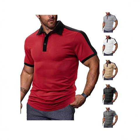 Polo Da Uomo 100% Poliestere Traspirante Maniche Corte Risvolto Patchwork Di Colori Top Sportivo Casual Estivo