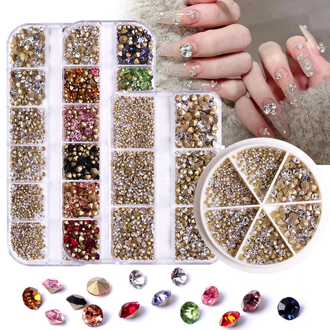 Spitzboden Glas Nagelkunst Strasssteine Bunte Gemischte Größen Facettierte Edelsteine DIY Maniküre 3D Deko Handwerk Ornamente