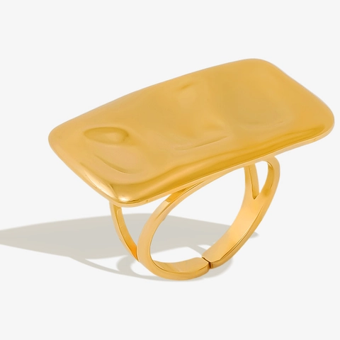 Minimalistischer 304 Edelstahl Unregelmäßiger Hammermuster Verstellbarer Ring Mode Geometrischer Wellenförmiger Fingerring Damen