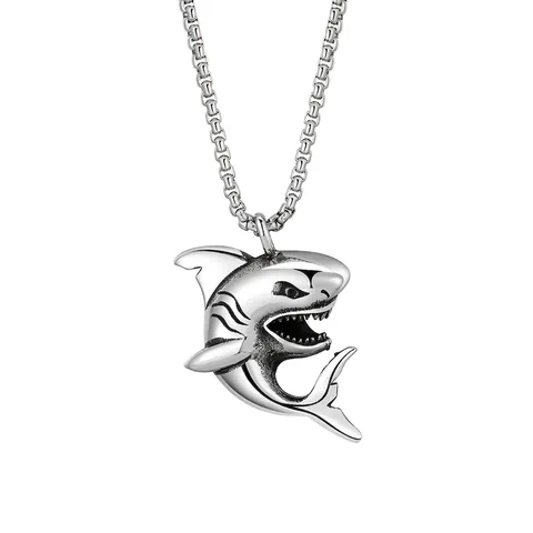 Collar Con Colgante De Tiburón Hip Hop Acero Inoxidable Vintage Animal Punk Streetwear Para Hombres
