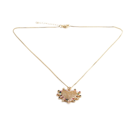 Heart Pendant Necklace Copper Gold Plated With Colorful Zircon Vintage Baroque Style Jewelry For Women