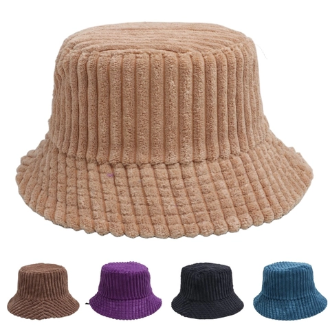 Sombrero De Pescador De Pana Vintage Color Sólido Cálido Invierno Para Mujeres Ala Ancha Casual Al Aire Libre Plegable