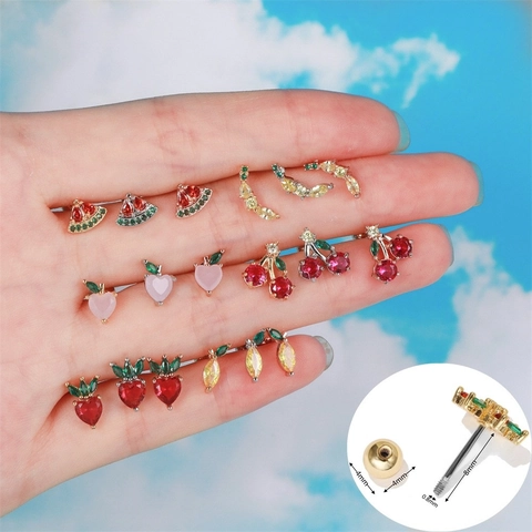 Boucles D'oreilles Fruits Laiton Zircone Forme Fruit Bijoux Piercing Avec Tige Acier Inoxydable Dos À Vis Femmes