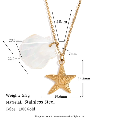 Collar Con Colgante De Concha Temática Del Océano Acero Inoxidable Chapado En Oro De 18K Estrella De Mar Joyería Para Mujer
