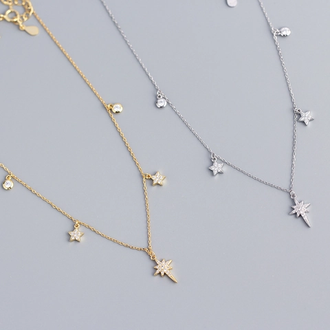 Collar Con Colgante De Estrella Plata De Ley 925 Con Circón Octograma Cadena De Clavícula Estilo De Lujo Ins Joyería Para Mujeres