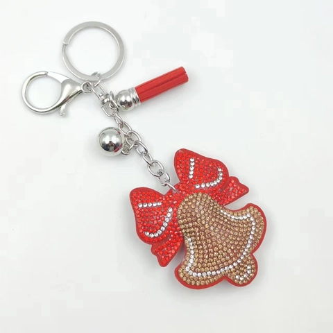 Série de Noël Porte-clés en Alliage de Strass Dessin Animé Père Noël Sapin de Noël Cloche Pendentif de Sac avec Décoration de Gland
