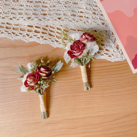 Preserved Flower Boutonniere Dried Rose Eucalyptus Twine Rustic Wedding Groom Bride Accessories Bohemian Vintage Floral