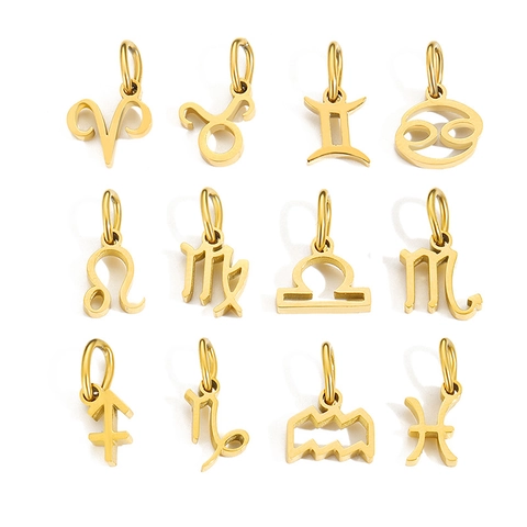 Twelve Zodiac Signs Pendant Charms Stainless Steel Gold Plated DIY Jewelry Making Accessories For Necklace Bracelet Women