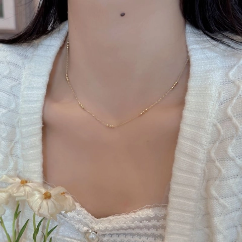S925 Sterling Silver Minimalist Bead Chain Necklace For Women Elegant 18K Gold Plated Round Beads Clavicle Chain Individual Fashion Jewelry Gift