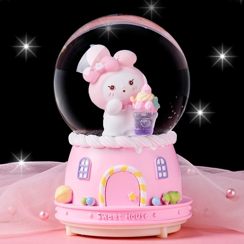 Carillon a Forma di Cartone Animato Palla di Neve Con Luce Musicale Sfera di Cristallo in Resina Decorazione Per Bambini Amici Regalo di Compleanno