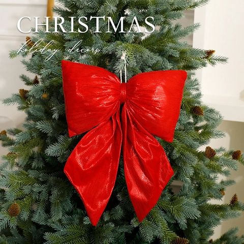 Velvet Christmas Bows Ornaments Shiny Satin Checkered Fabric Hanging Decorations For Holiday Party Tree Home Decor