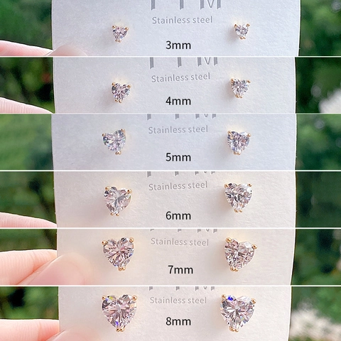 Minimalist Copper Alloy 24K Gold Plated Rhinestone Stud Earrings Small Geometric Round Star Heart Jewelry For Women Daily