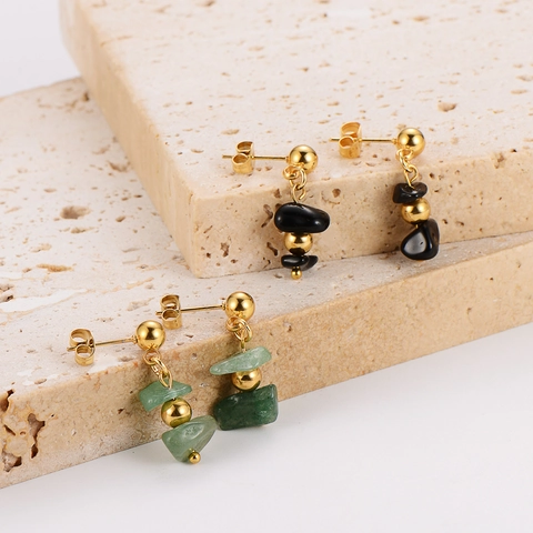 Natuursteen Kralen Oorknopjes 304 Roestvrij Staal Onregelmatig Geometrisch Vintage Stijl Vergulde Sieraden Voor Dames