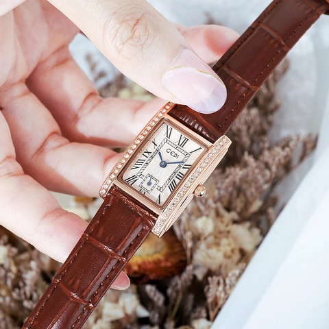 Orologio Al Quarzo Da Donna Cassa In Lega Con Strass Rettangolare Cinturino In Pelle Numeri Romani Vintage Elegante