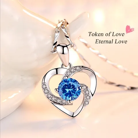 Heart Pendant Necklace Silver Plated Copper Cubic Zirconia Simple Romantic Clavicle Chain Jewelry For Women
