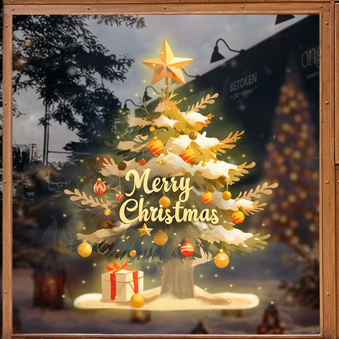 Christmas Tree Window Stickers Static Cling PVC Decals Double Sided For Glass Shop Festive Holiday Decor Novelty