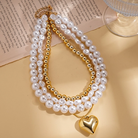 Collana A Strati Per Donna Elegante Perla Artificial Imitazione Barocca Künstliche Perle Multistrato Vintage Pendente Cuore Gioielli Regalo
