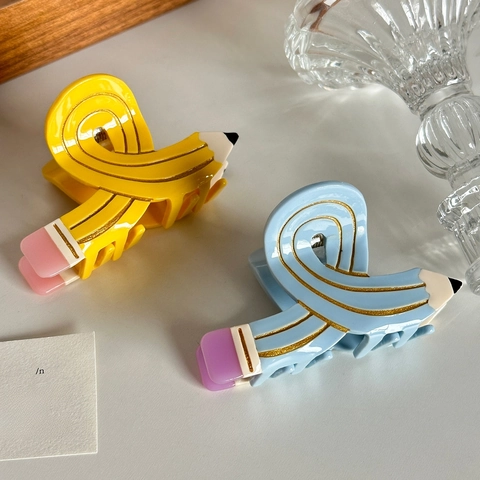 Pinza Para El Pelo Con Forma De Lápiz Creativa Acetato Horquilla Con Brillo Dorado Color Caramelo Accesorio De Peinado