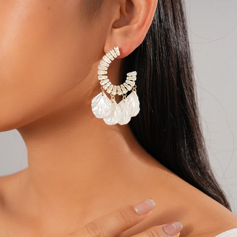 Pendientes De Aro En C Circonita Concha Borla Con Poste De Plata Esterlina 925 Elegante Vintage Oro Cobre Mujeres Moda