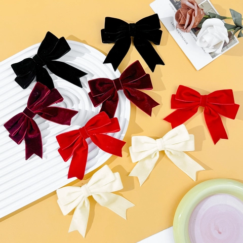 Dulces Pinzas de Pelo con Lazo de Terciopelo para Mujer Niña Estilo Vintage Francés Elegantes Clips de Pico de Pato para Fiesta