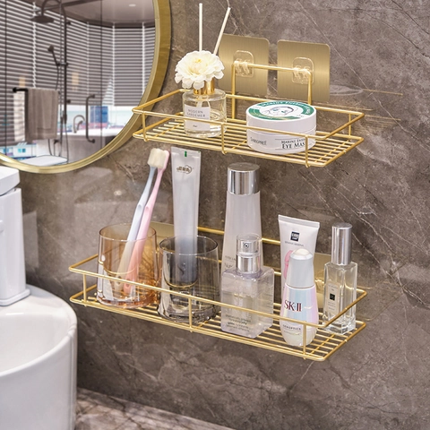 Goldfarbenes Eisen Badezimmerregal Wandmontage Ohne Bohren Aufbewahrungsregal Nordischer Luxus Organizer