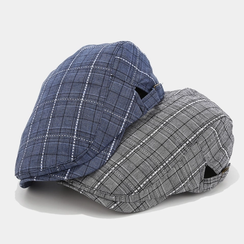 Vintage Geruite Ivy Cap Katoen Polyester Verstelbare Flat Cap Britse Stijl