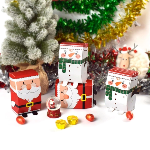 Scatole Regalo Per Caramelle Di Natale Cartone Bianco Cartone Animato 3D Babbo Natale Pupazzo Di Neve Confezione Festa