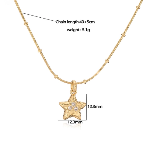 Copper Zircon Heart Star Bee Pendant Necklace Station Bead Snake Chain Ins Style Chic Versatile Jewelry Women