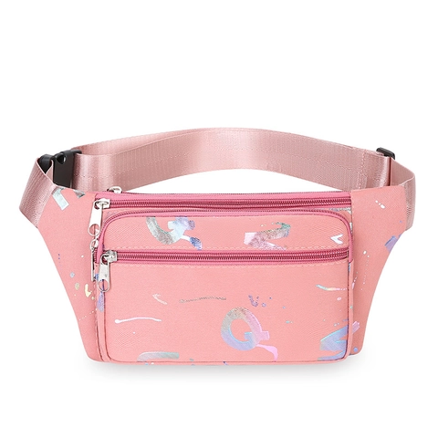 Fashion Women Belt Bag Oxford Cloth Multi Pockets Waist Pack Streetwear Splash Letter Print Adjustable Strap Fanny Pack