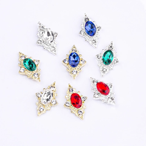 Baroque Rhombus Nail Art Charms Alloy Rhinestone Artificial Gem Vintage Luxury Manicure Accessories