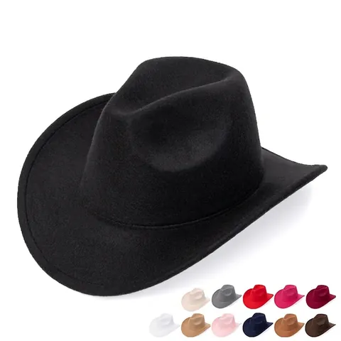 Wide Brim Fedora Hat Polyester Felt Cowboy Jazz Cap Vintage Winter Warm For Men Women Adjustable