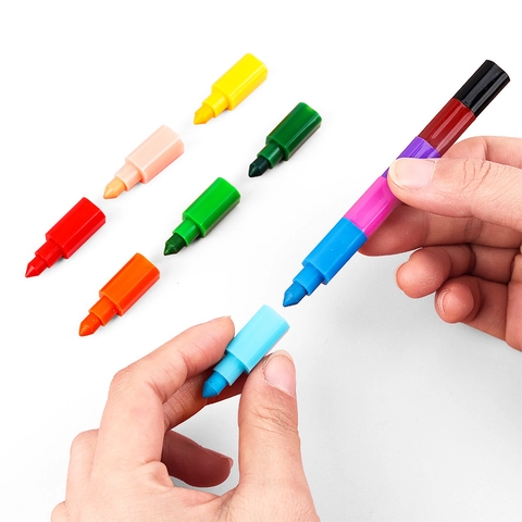 Stackable Crayons Splicing Building Block Design Drawing Pens For Kids Creative Graffiti Art Supplies Plastic Wax Multi Color