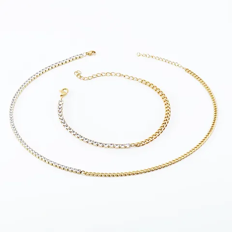 Gioielli Giunzione Acciaio Inossidabile Placcato Oro 18K Metà Maglia Cubana Metà Catena Tennis Zirconia Moda Per Donne