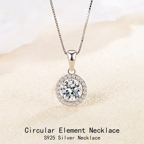 Elegante Collana con Ciondolo a Cerchio Halo in Argento Sterling 925 per Donna Gioielli con Strass Intarsiati con Catena Veneziana Regalo