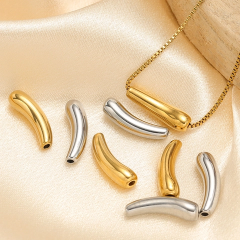 Cuentas De Tubo Curvado De Acero Inoxidable Pulido Oro Plata Chapado Charms DIY Fabricación De Joyas Collar Pulsera