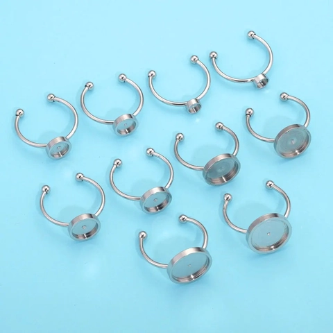 Adjustable Ring Base Stainless Steel Round Bezel Setting For DIY Jewelry Making Component Crafting