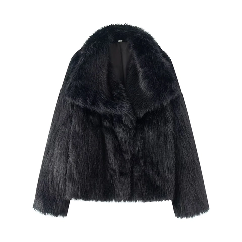 Women Faux Fur Jacket Elegant Solid Color Large Lapel Short Coat Fashionable Casual Outerwear