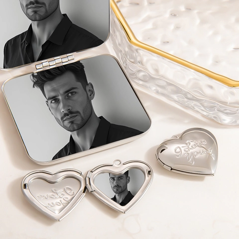 Ciondolo Medaglione A Cuore Acciaio Inossidabile Porta Foto Si Apre Lucidato A Specchio Inciso Amore Accessorio Gioielli