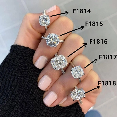 Anello Fidanzamento Matrimonio Donna Rame Zirconia Cuscino Ovale Rotondo Smeraldo Halo Pave Gioielli Lusso Argentato